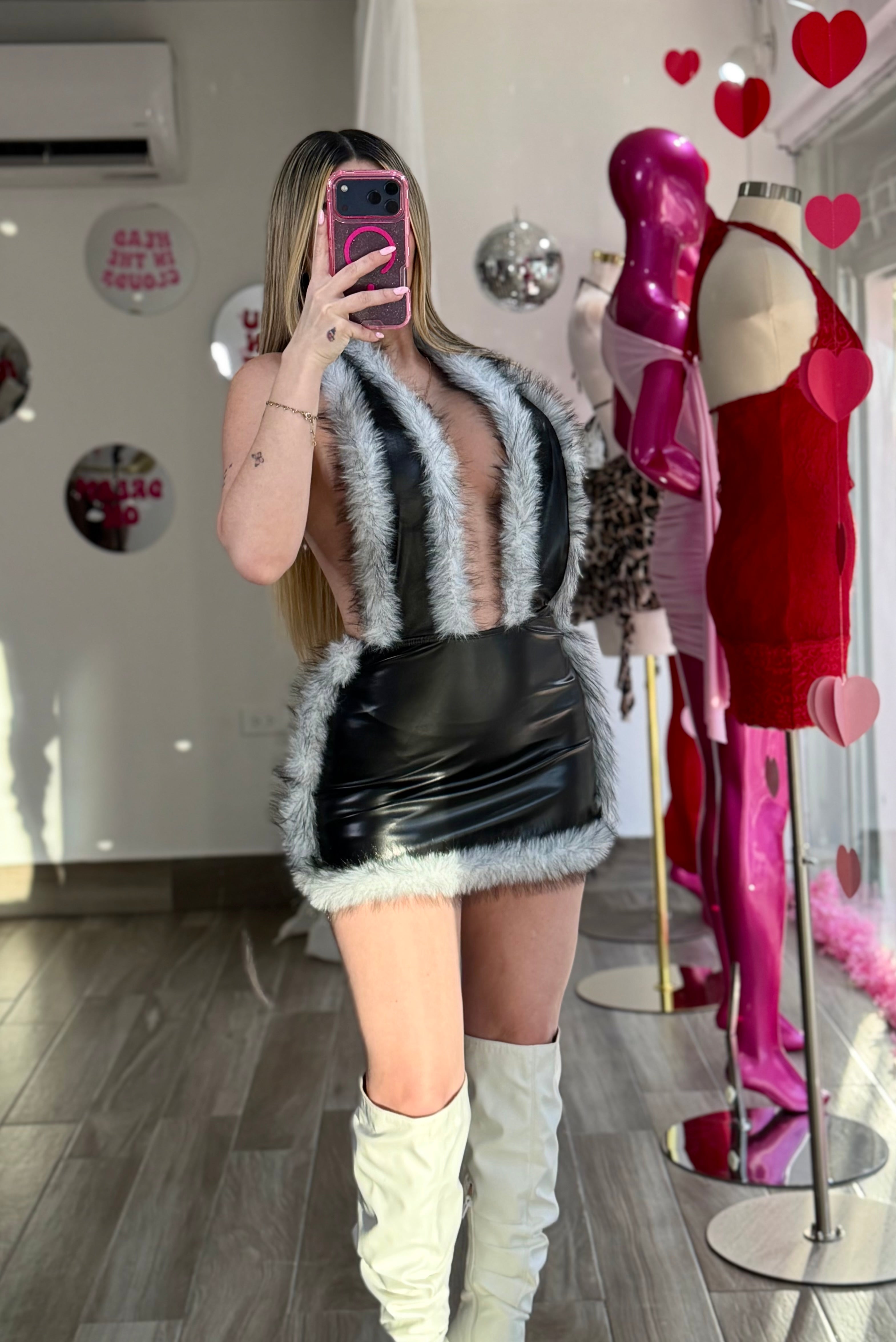 Goddess Furr Mini Dress