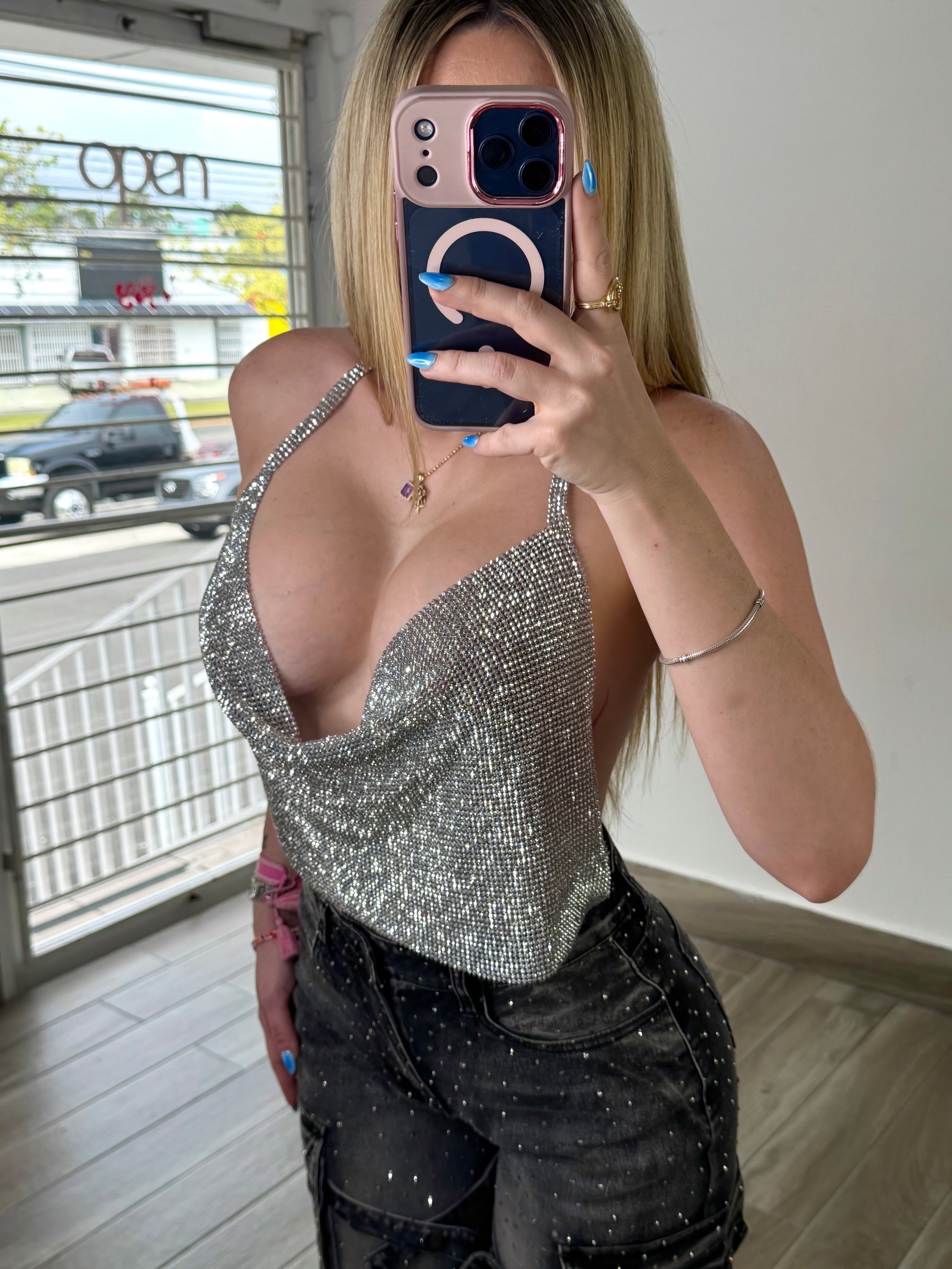 Rhinestones Chain Top