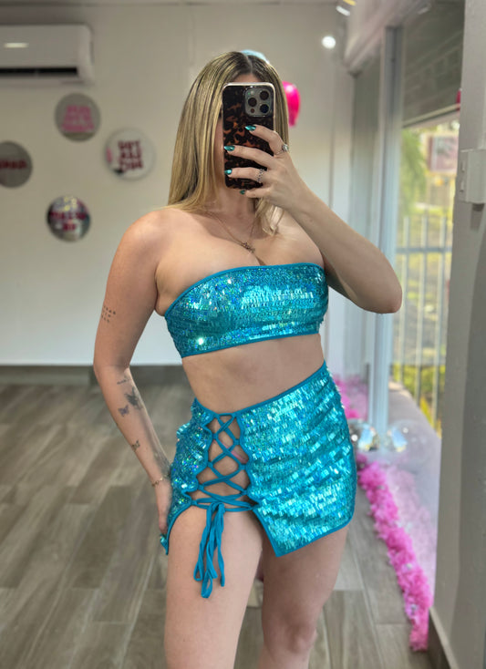 Aquamarine Sequins Set