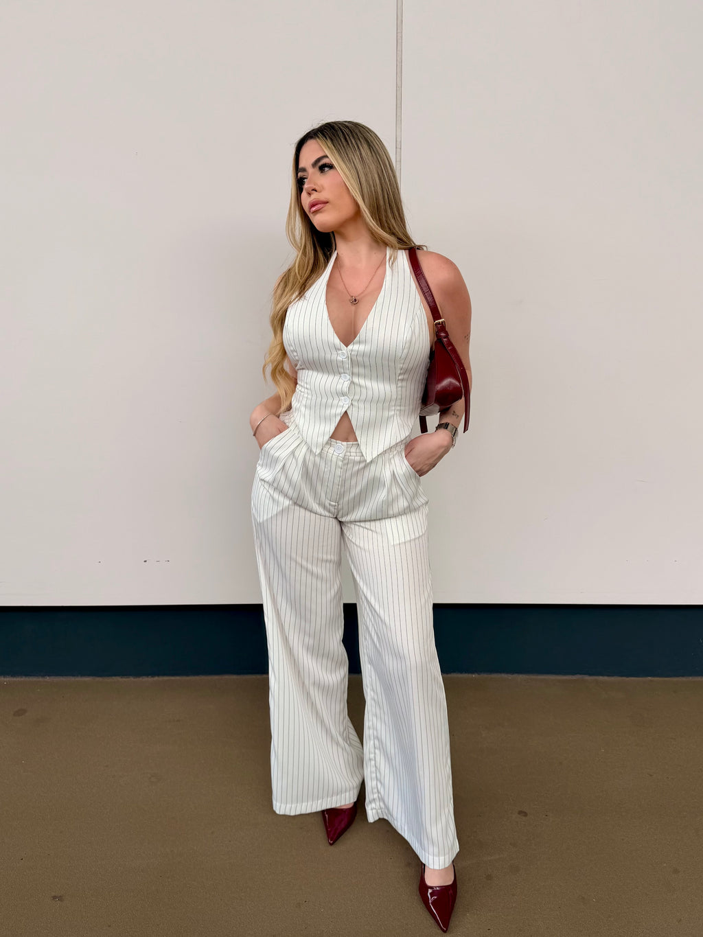 Backless Vest w/ Long Pants Stripe Set