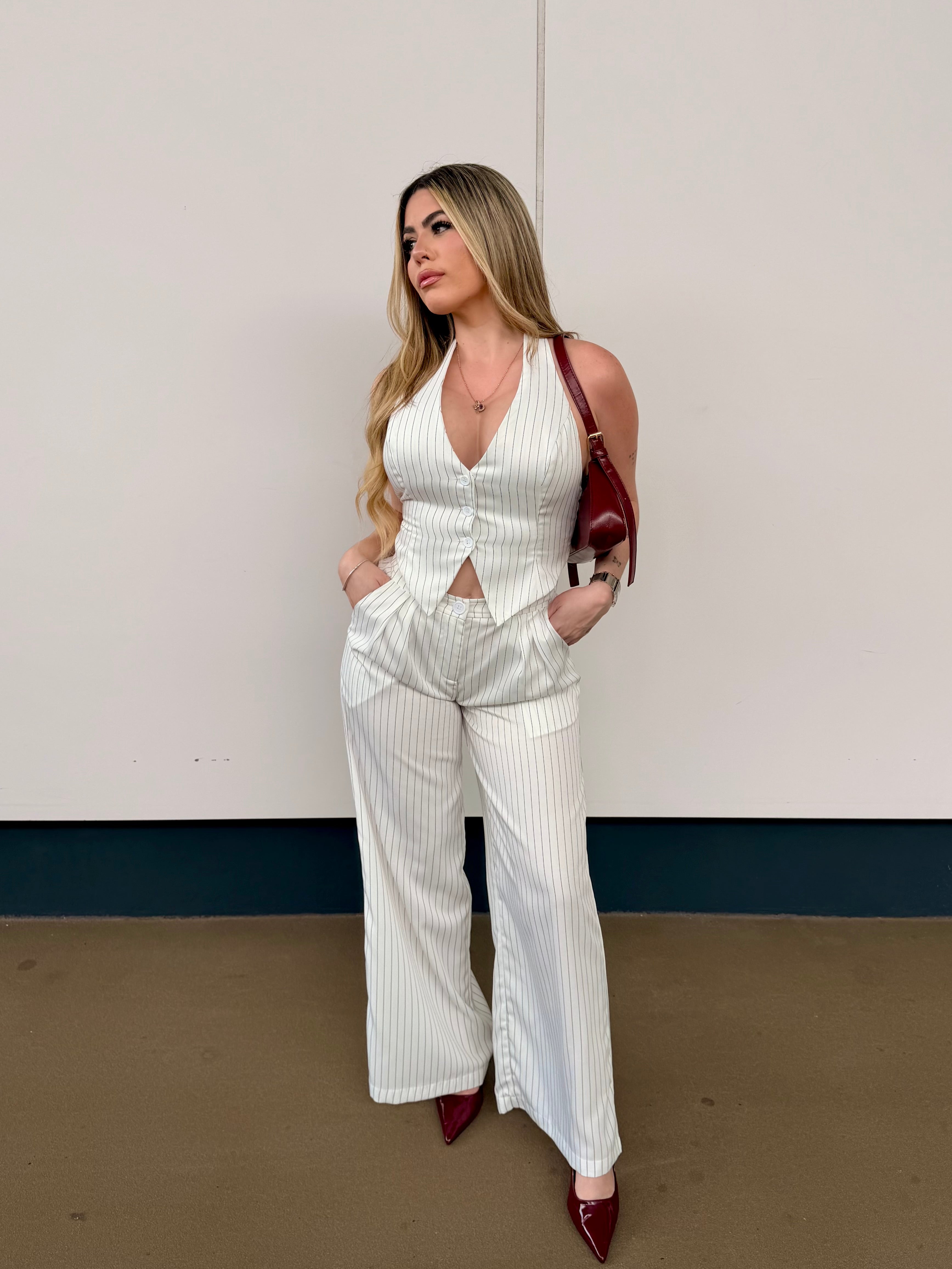 Backless Vest w/ Long Pants Stripe Set