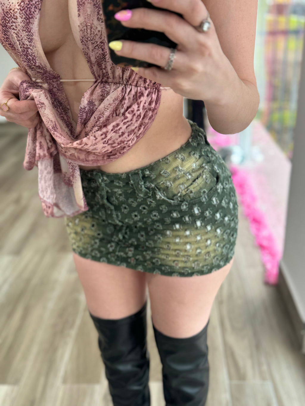 Olive Micro Mini Skort